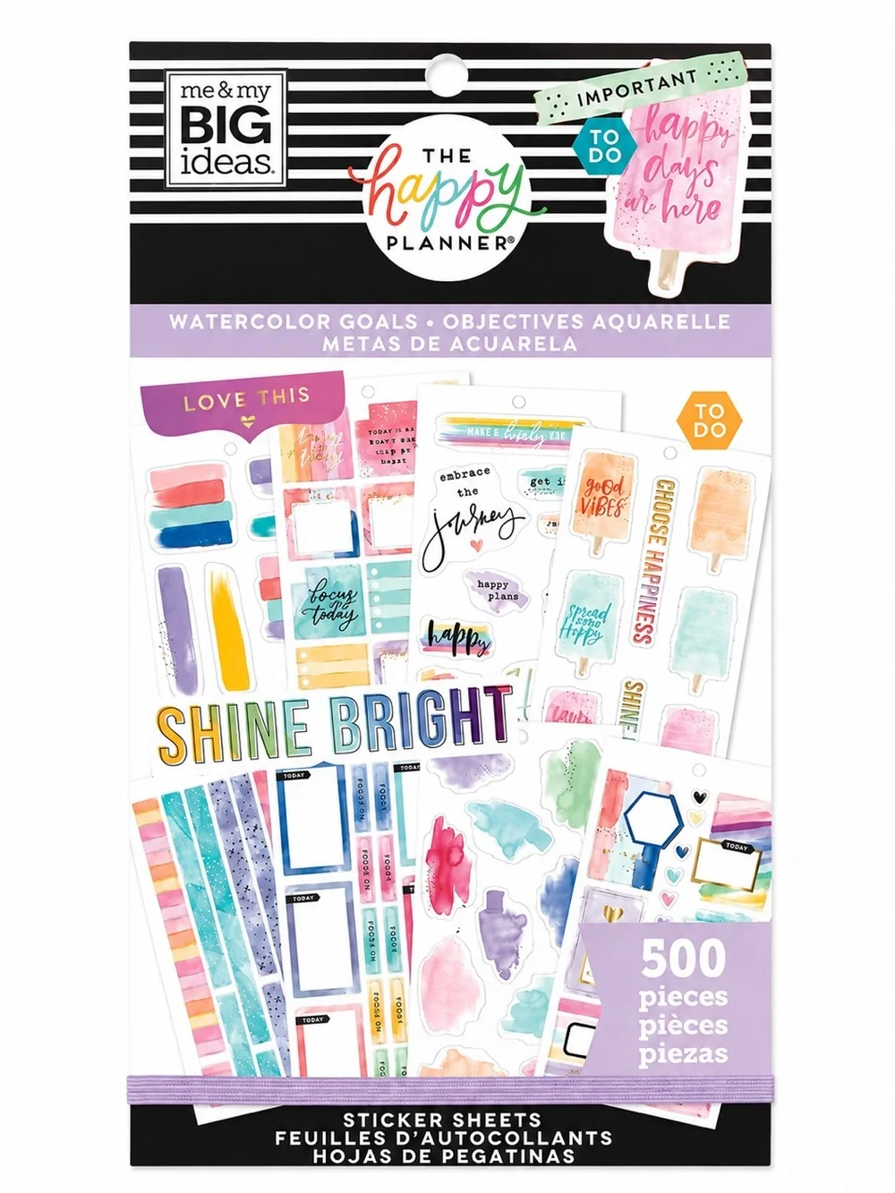 Happy Planner Watercolor Goals Sticker Book 500 Pieces MAMBI